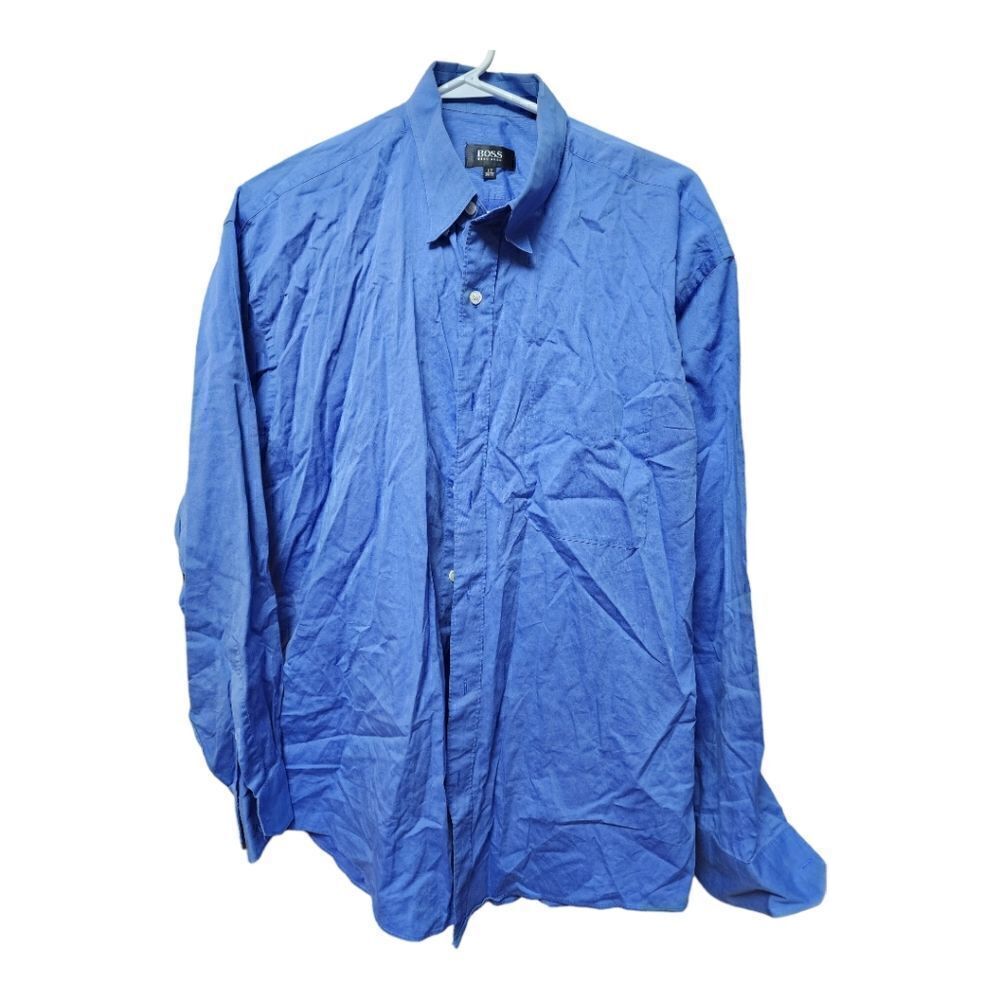 3026 -Hugo boss blue  button-down long sleeve dress shirt size 17 34/35